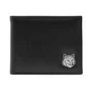 Maison Kitsuné Svart Bifold Plånbok Fox Head Black, Herr