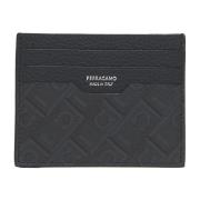 Salvatore Ferragamo Svart läderkorthållare med logotyp Black, Herr