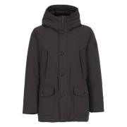 Woolrich Svart Parka med Huva och Logo Patch Black, Herr