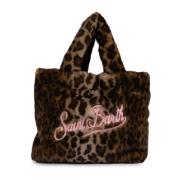 MC2 Saint Barth Leopard Faux Fur Handväska med Logo Brown, Dam