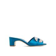 Manolo Blahnik Blå Slip-On Satin Mules Skor Blue, Dam