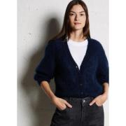 Des Petits Hauts Marin Mohair Ull Silk Cardigan Blue, Dam