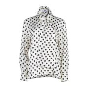 Msgm Satinblus med polka dot-scarfkrage Beige, Dam