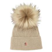 Moncler Kashmir Grenoble Beige Pompom Mössa Beige, Dam