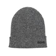 Dolce & Gabbana Svart Ribbstickad Beanie Mössa Gray, Unisex