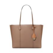 Tory Burch Strukturerad Läder Logo-Print Tote Väska Brown, Dam