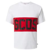 Gcds Logo Band Oversized White T-shirt White, Herr