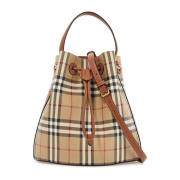 Burberry Rutigt Tryck Bucket Bag med Dragsko Beige, Dam