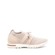 Loro Piana Beige Melange Sneakers, Italienskt Ko Läder Beige, Dam