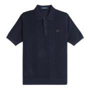 Fred Perry Marinblå Pointelle Stickad Skjorta Blue, Herr