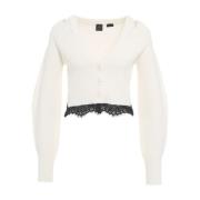 Pinko V-ringad Kort Cardigan med Spets White, Dam