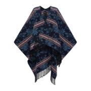 Etro Ullponcho med blommotiv Blue, Dam