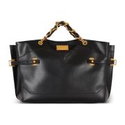 Balmain Rundhals kalvskinn toteväska Black, Dam