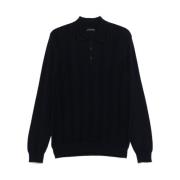 Roberto Collina Navy Merino Wool Knit Polo Shirt Blue, Herr