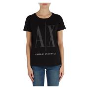 Armani Exchange T-shirt i bomull med nitar Black, Dam