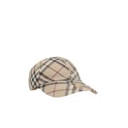 Burberry Check Baseball Cap med Equestrian Patch Beige, Dam