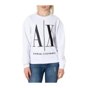 Armani Exchange Vit Bomull Hoodless Sweatshirt White, Dam