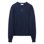 Alexander McQueen Blå Crew Neck Sweater med Skull Broderi Blue, Herr