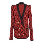 Balmain Knäppt Python Print Cardigan Red, Dam