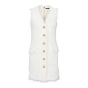 Balmain Ärmlös Tweedklänning White, Dam