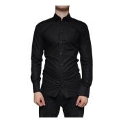 Dolce & Gabbana Svart Bomull Slim Fit Skjorta Black, Herr