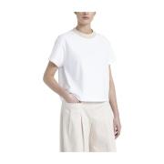 Peserico Bomull jersey T-shirt med tricot rund hals White, Dam