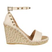 Valentino Garavani Rockstud Double T Kil Espadriller Beige, Dam