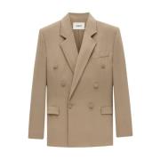 Saint Laurent Beige Silke Oversize Jacka Beige, Dam