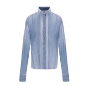 Ermanno Scervino Denim Print Spetsinsats Skjorta Blue, Dam