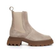 Hogan Beige Mocka Elastiska Chelsea Ankelboots Beige, Dam