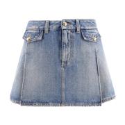 Alexander McQueen Denim minikjol med Skull knappar Blue, Dam