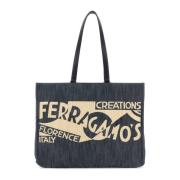 Salvatore Ferragamo Denim TT Sign Shopping Bag Multicolor, Dam