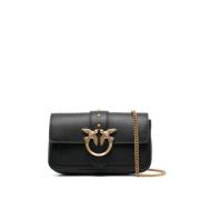 Pinko Svart läder crossbody väska Black, Dam