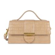 Lancaster Croco Ily Flap Väska med Metallspänne Beige, Dam