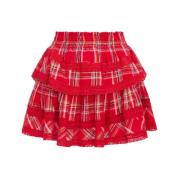 Loveshackfancy Ruffle Mini Tartan Kjol Red, Dam