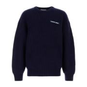 Marine Serre Halv Cardigan Stickad Crewneck Tröja Blue, Herr