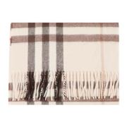 Burberry Rutig Cashmere Scarf med Fransar Beige, Dam