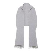 Brunello Cucinelli Kashmir Ull Stickad Halsduk Fransad Huva Gray, Dam