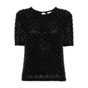 P.a.r.o.s.h. Dekorerad pärla T-shirt Black, Dam