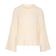 Soaked in Luxury Mesh Pullover Sweater Whisper Style Beige, Dam