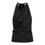 Andamane Draped Satin Ärmlös Topp Black, Dam