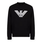 Emporio Armani Svart Modal Sweatshirt med Vit Örntryck Black, Herr