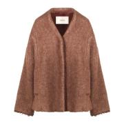 Jucca Ull och Mohair V-ringad Jacka Brown, Dam