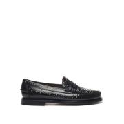 Sebago Svarta läderstudded loafers Black, Dam