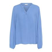 Kaffe Flowing V-Neck Blouse Ebb And Flow Blue, Dam