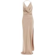 Andamane Satin Vera Maxi Klänning med V-ringning Beige, Dam