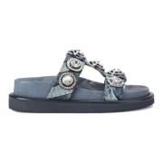 Kurt Geiger Kristall Denim Sandaler Quiltad Innersula Blue, Dam