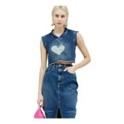 Reward If Found Mermaid Denim Top med Distressed Heart Blue, Dam