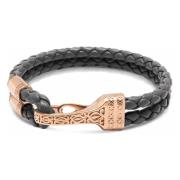 Nialaya Men's Grey Leather Bracelet with Rose Gold Bali Clasp Lock Yel...