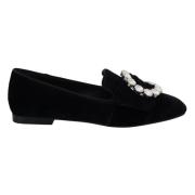 Dolce & Gabbana Eleganta Loafers i Sammet med Kristallutsmyckningar Bl...